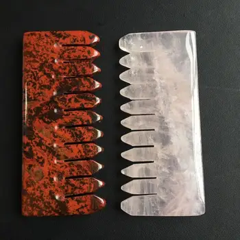 

Natural Rose Quartz Crystal Comb Wide Tooth Hair Health Massage Combs Healing Gemstone Gifts Collection