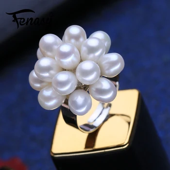 

FENASY Many Pearls Natural Freshwater Pearl Rings For Women Handcrafted Female 925 Sterling Silver Party Ring Fine Jewelry