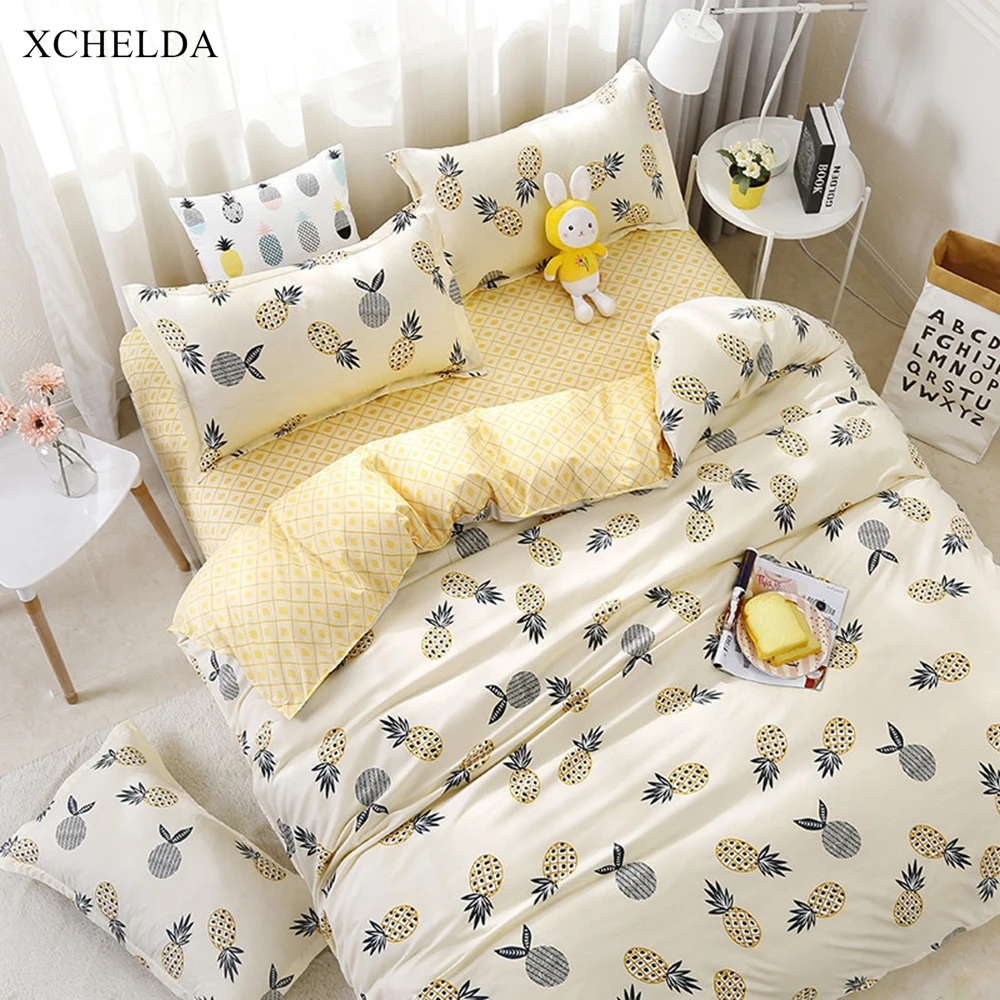 

Bedding Set Family Double Queen Twin White Anime Pineapple Bedspread Kid Single Bed Sheet Pillowcase 4pcs Cotton Duvet Cover Set