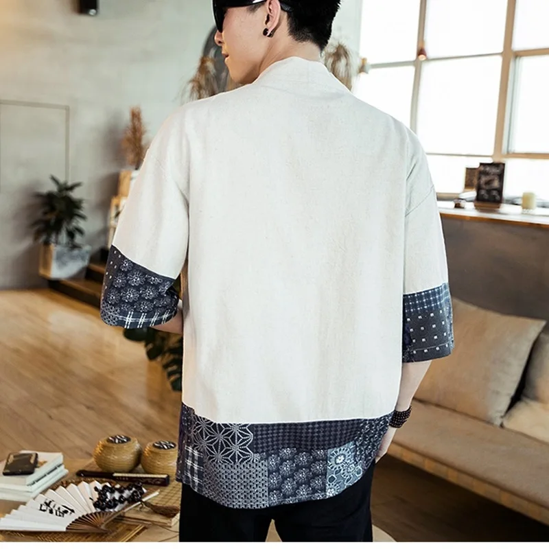 Japanese Men Cardigan Kimono Traditional Japanese Samurai Clothing Streetwear Yukata Male Shirt Haori Mens Kimono Shirt 4XL 5XL japanese kimono,japanese kimono cardigan,japanese kimono shirt