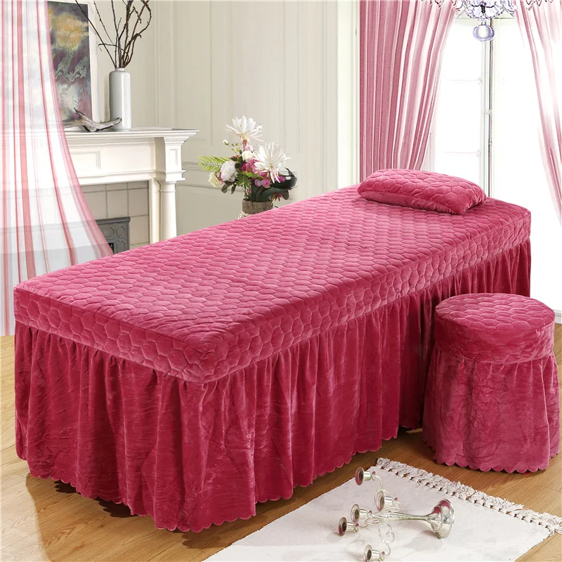 -LY-05-hongdousha 1PC Soft Beauty Salon Bed Skirt Crystal Velvet Solid Color Bed Spread for Hairdresser Esthetic Salon 80*190cm Custom size#a - Цвет: -LY-05-hongdousha