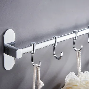 

40/50cm Punch-free Single Rod Movable Hook Towel Rack Hanging Holder Bathroom Kitchen Accessories Cleaning Rags Hanger