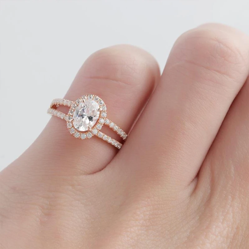 Veryins сплит-Браслет 14K розовое золото годовщина, обещание кольцо центр 1ct Овальный разрезанный муассанит обручальное кольцо с камнем для женщин подарок