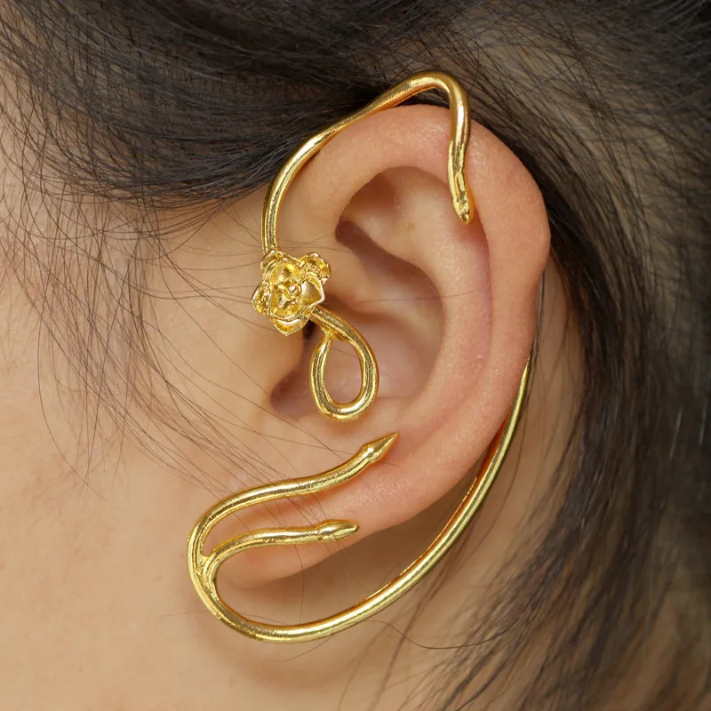 

Fashion Gold Color Rose Flower Cuff Ear Clip On Earrings ForWomen Charm Gothic Punk Wrap Ear Cuff Party Jewelry Aretes De Mujer
