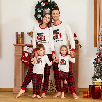 

2020 Autumn Winter Parent-child Merry Christmas Family Shirt Striped Pants Pajamas Suit Mother Daughter Father Son Xmas Pyjamas