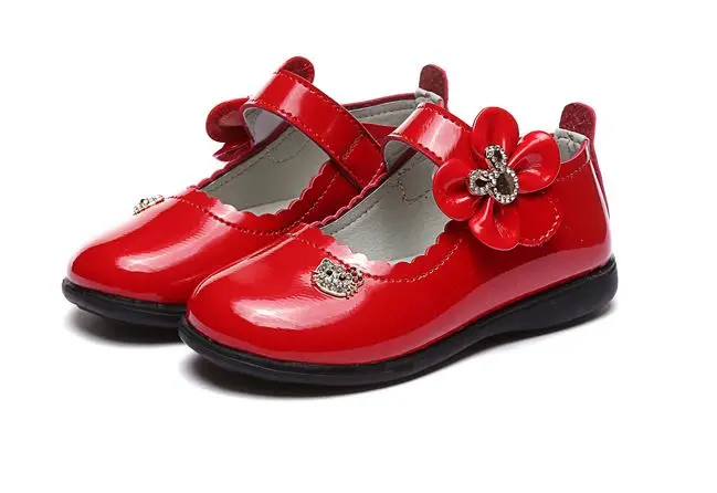 Детская кожаная обувь для девочек; модная обувь принцессы; детская обувь из лакированной кожи с бантом для вечеринки; тонкие туфли для студентов - Цвет: red