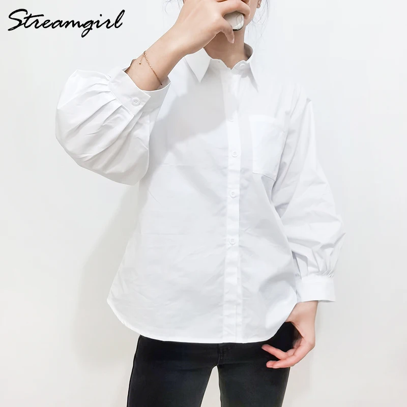 

White Lantern Sleeve Shirt Woman Autumn Fashion Blouses Korean Clothing Women Shirt Elegant Office Shirts And Blouses Ladies