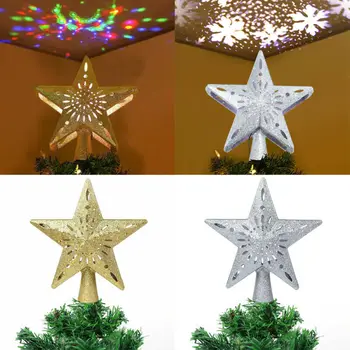 

US 3D Hollow Star Christmas Tree Topper W/ LED Snowflake Projector Lights Decor