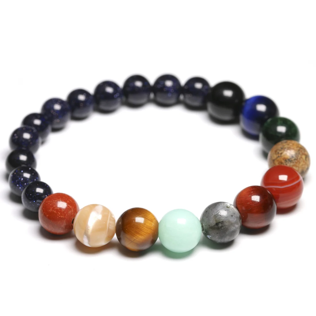 Women Bracelets Natural Stone Beaded Chakra Yoga Bracelet Universe Solar System Planets Charm