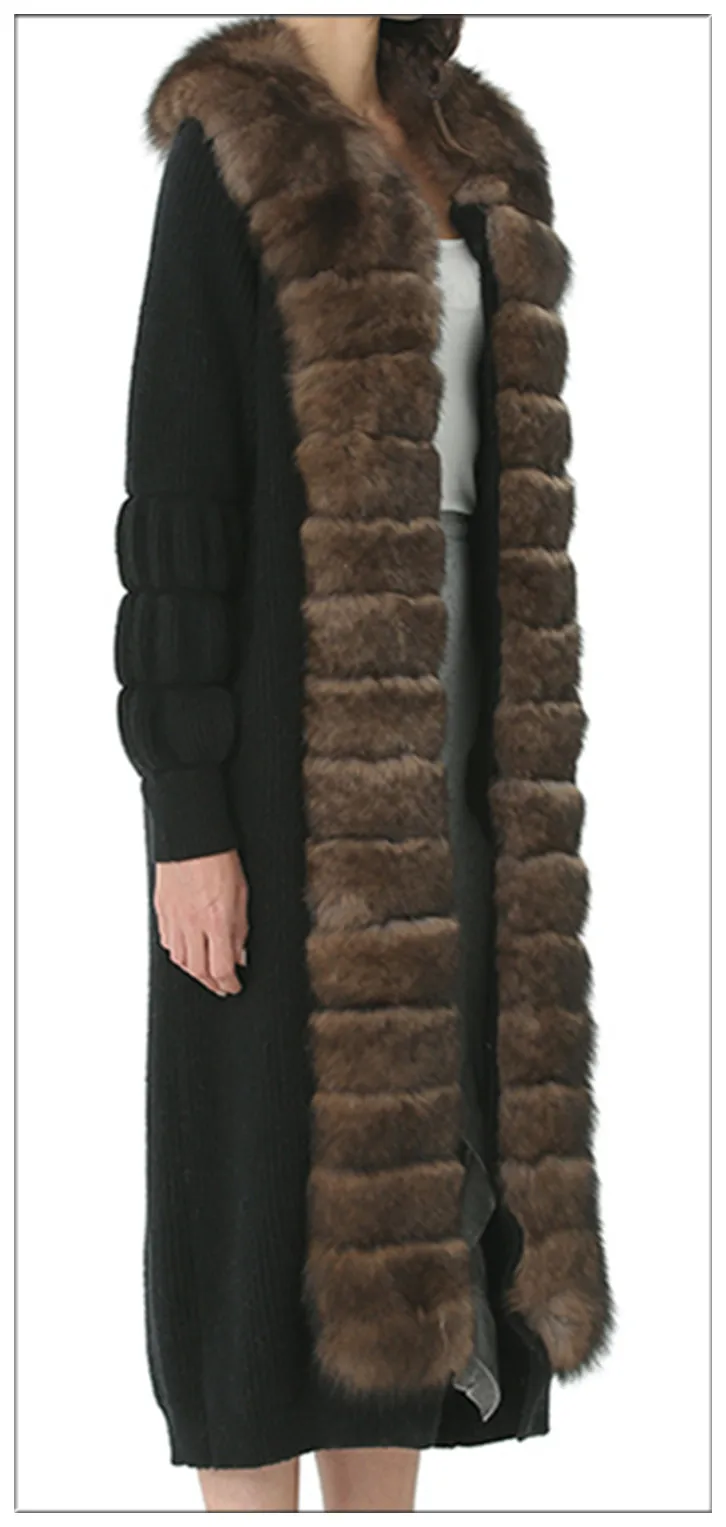 Шерстяное Женское пальто с лисой Тканое осенне-зимнее пальто из натурального меха лисы с меховым воротником Женская куртка