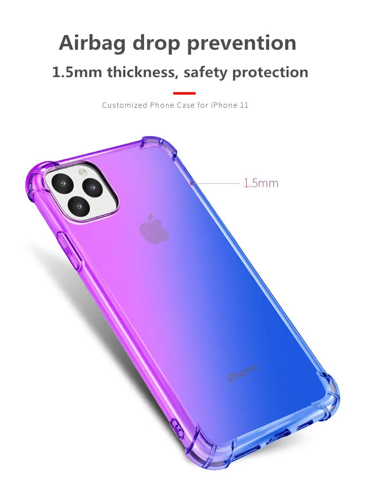 100 шт/партия градиентный цветной прозрачный чехол для iPhone 11 Pro Max ультра тонкий мягкий силиконовый чехол для iPhone 11 11pro чехол