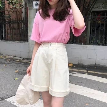 

Shorts Women Solid Color High Wide Leg Trendy Harajuku Clothes Womens Summer Elastic Girl Simple All-match Short Student Elegant