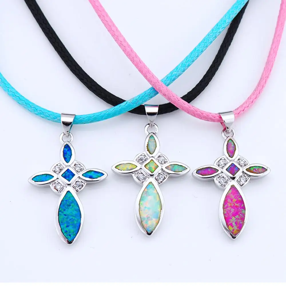 Fashion Silver Plated Bohemia Women Birthday Party Fire Opal Leather