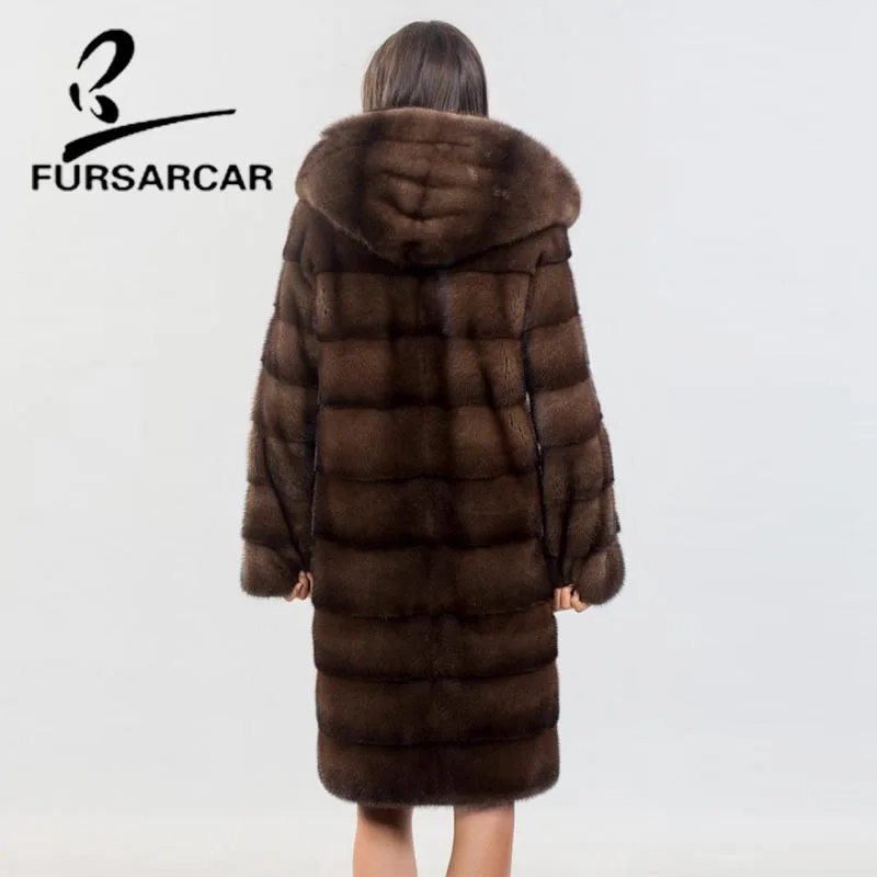 Новинка! Модное женское пальто с натуральным мехом в английском стиле. Зимнее длинное пальто из толстого меха норки. Меховые куртки с капюшоном