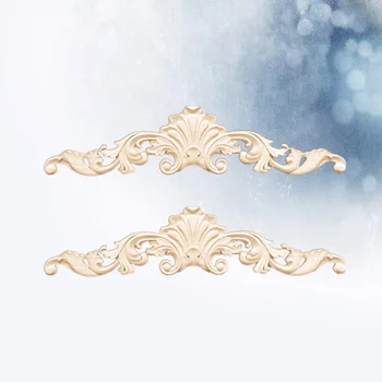 

2pcs Wood Carved Applique Solid Wood Diagonal Applique Furniture Decoration for Dorm Office Bar