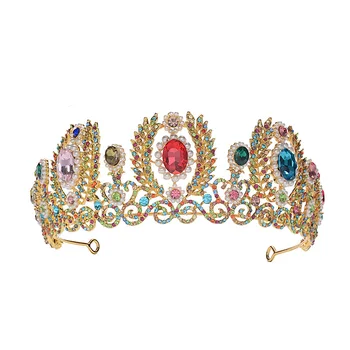 

Unqiue Baroque Royal Queen Big Feather Crown Crystal Rhinestone Bridal Tiaras Crowns Arab Headbands Wedding Hair Accessories