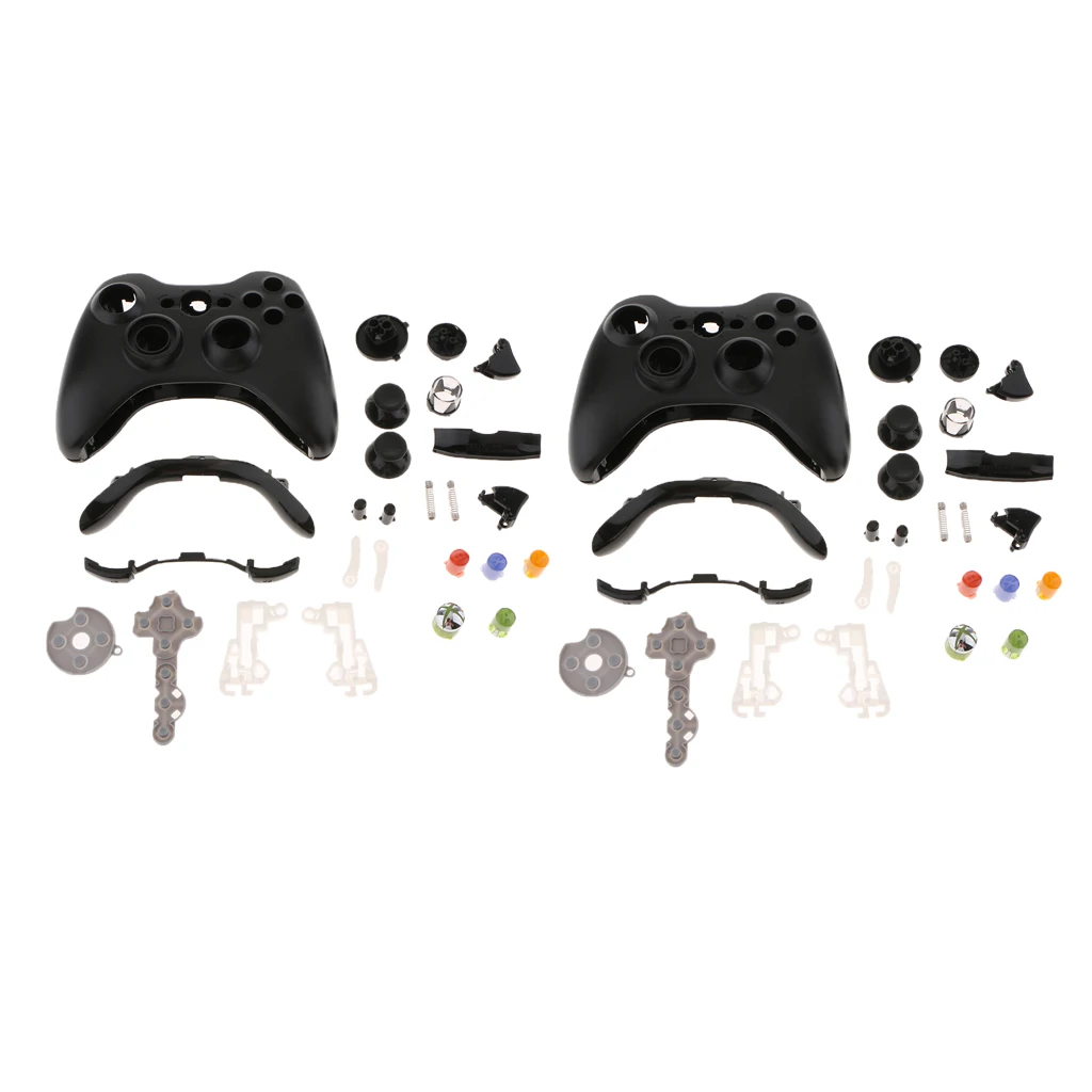 2Pcs Full Case Shell Kit for Microsoft Xbox 360 Controller Button Set Replacement Part Black