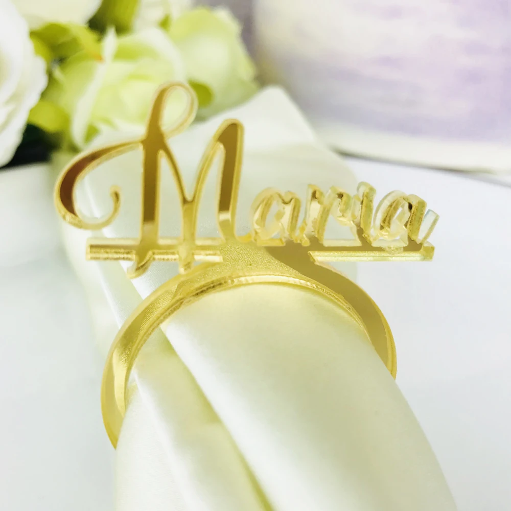 Personalized Groom And Bride Table Decors Custom Wedding Napkin Rings Acrylic Cut Napkin Ring With Last name Wedding Party