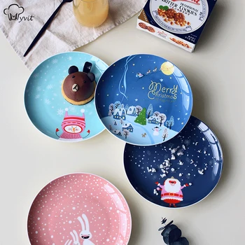 

Christmas Ceramic Plate Food Dishes Steak Dinner Plates Western Dinner Plate Cartoon Hand Painted Tableware New Year Gift