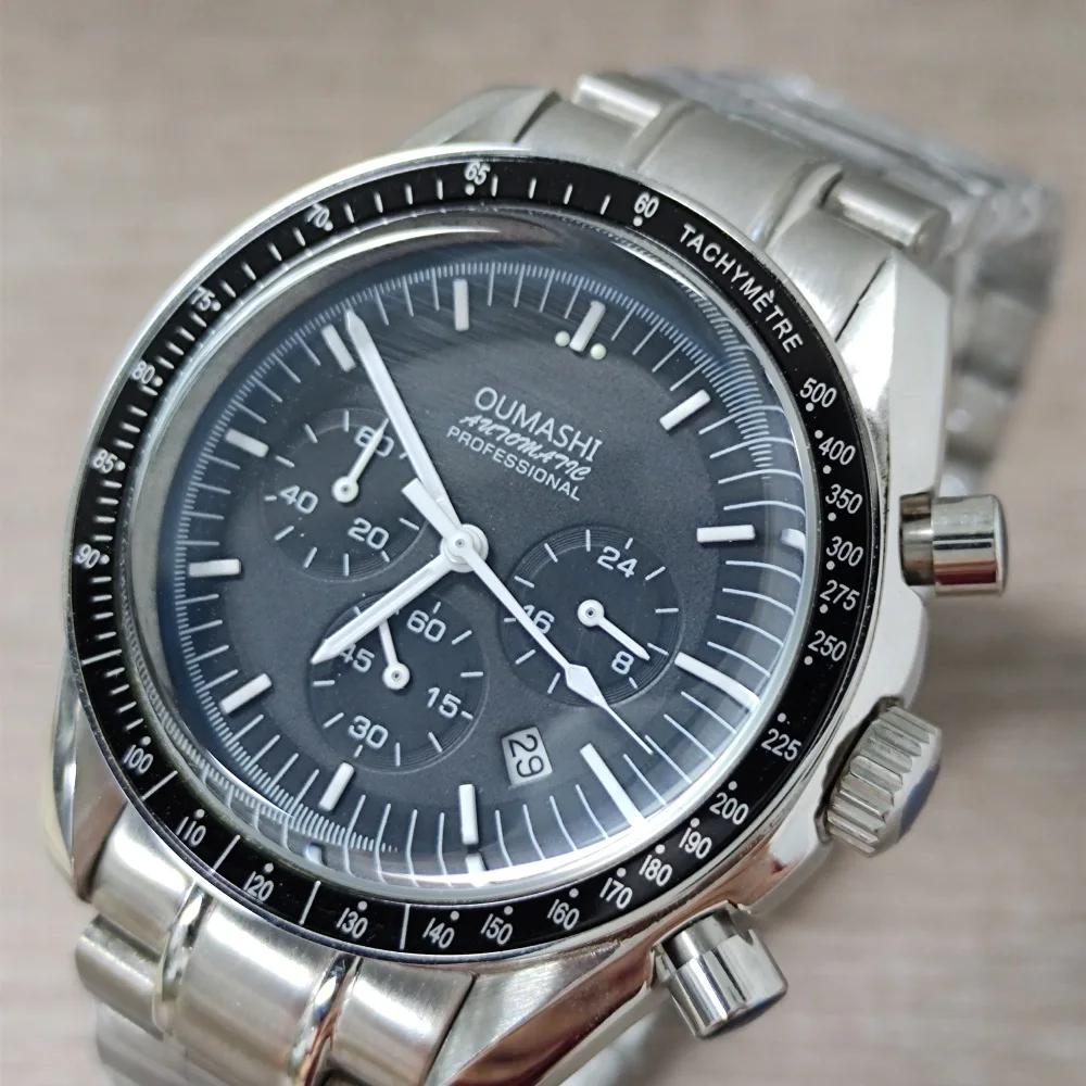 OUMASHI 39mm Men Watch Sport 24 Hours Multifunction Watches Top Brand Luxury Full Steel Full