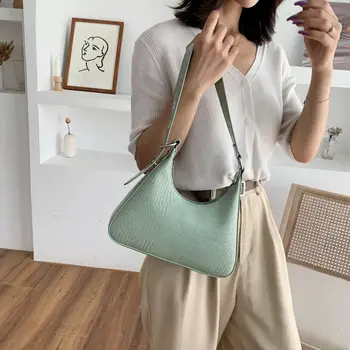 

Luxury Crocodile Pattern Design Women Shoulder Bag Ladies Fashion PU Leather Armpit Bag Stone Pattern Female Daily Purse Handbag