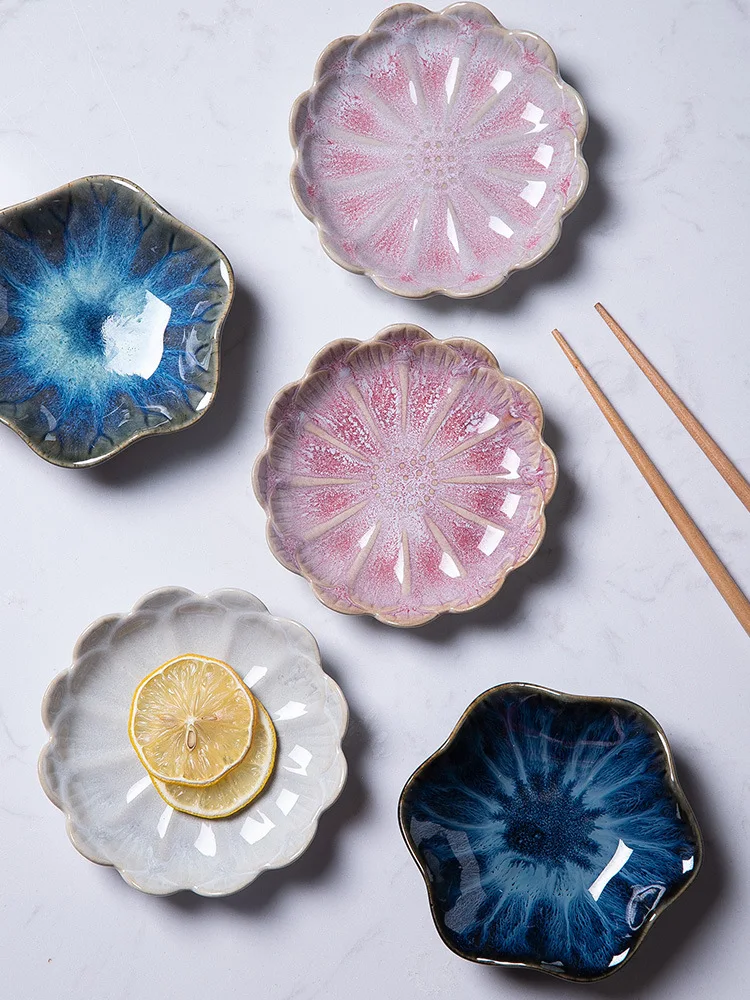 1PC Originality Ceramics Plate Flavor Small Dish Seasoning Dish Food Plate A European Flower Shape Ceramics Tableware