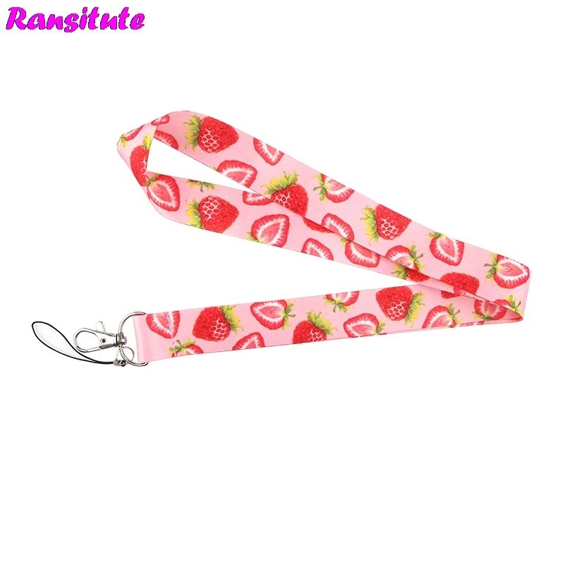 Ransitute Fruit series strawberry lanyard key ID card mobile phone strap USB badge holder DIY neckband decorative lanyard R637