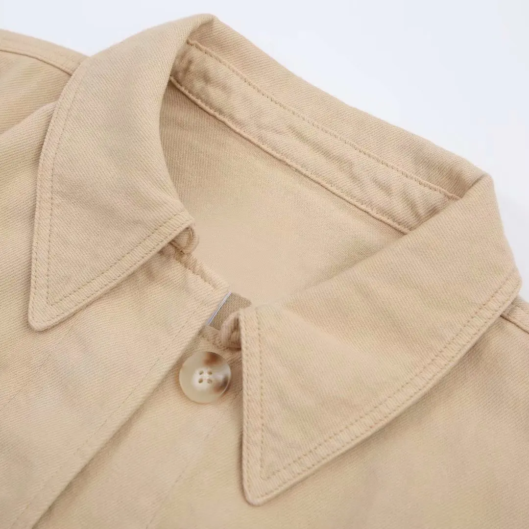 

Europe And America WOMEN'S Dress 2019 Spring And Autumn New Style Loose-Fit Fold-down Collar Four-Pocket Lace-up Jeans Coat