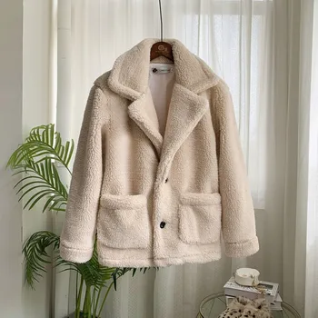 

Cashmere Woolen Coat Female Simple Solid Color Warm And Comfortable Breathable Lapel Long Sleeve With Button Pocket