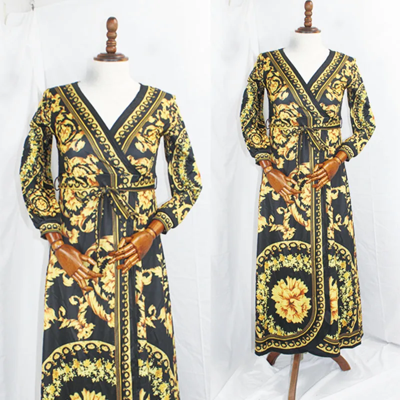 

New African Design Bazin Waist Dress Long SLeeve Dress For Lady