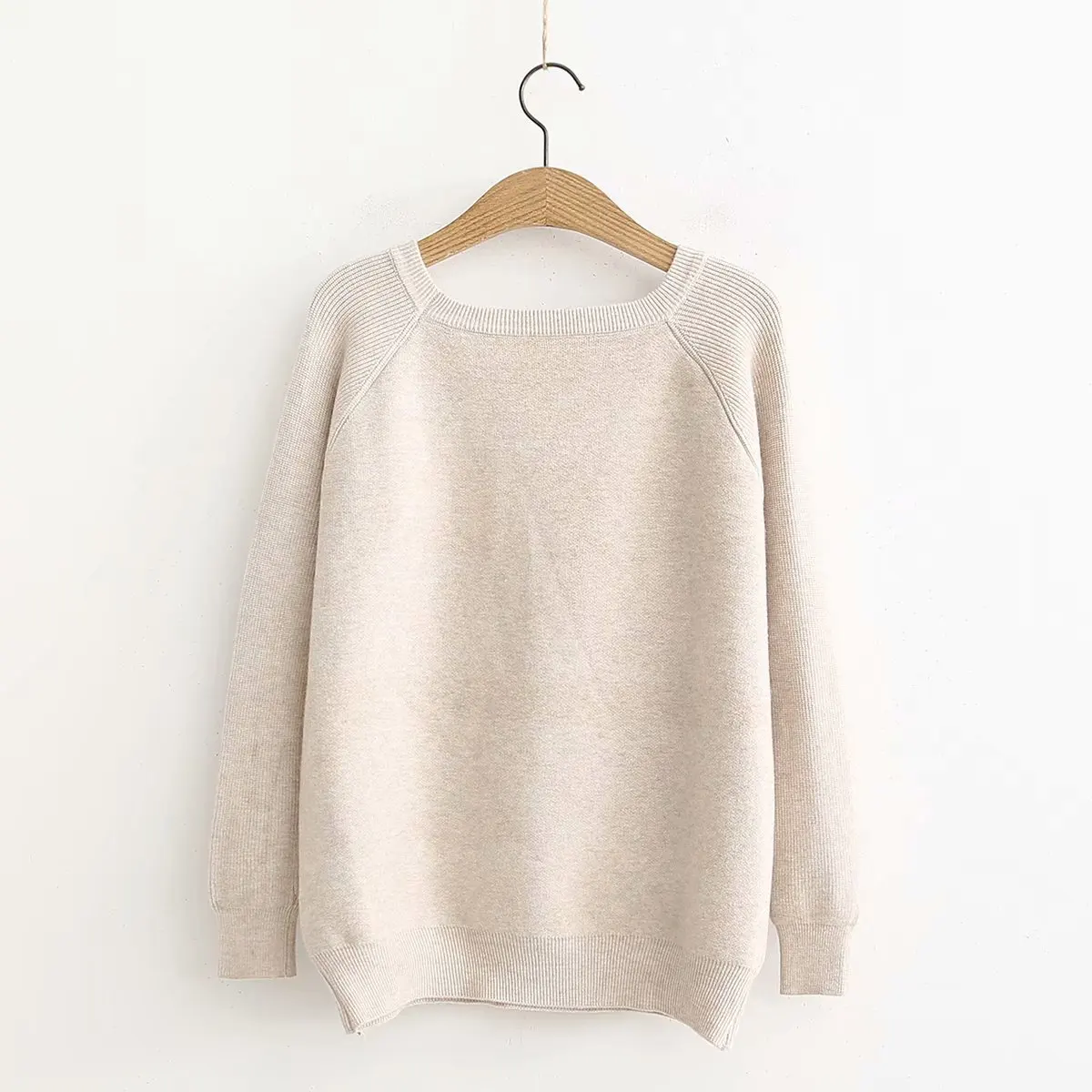 mori girl lovely fish bones embroidered patch loose long-sleeved o-neck knit sweater pullover female 55726