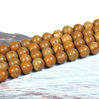 

Natural wood grain jasper 6-10mm round Gemstone beads for 925 sterling silver Jewelry Making Necklace Bracelet 15inch ICNWAY
