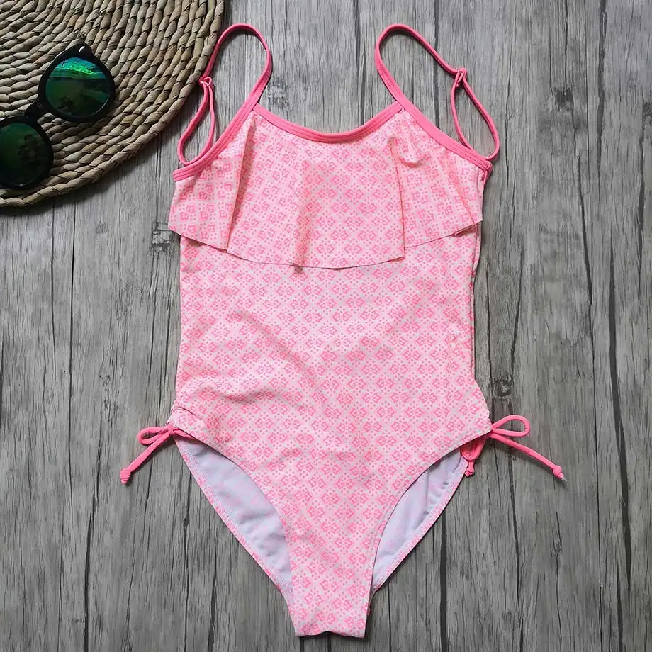 Pink Цельный купальный костюм детская одежда для плавания с принтом для девочек от 3 до 10 лет купальный костюм с открытой спиной для маленьких девочек Монокини, детская одежда для плавания - Цвет: Pink