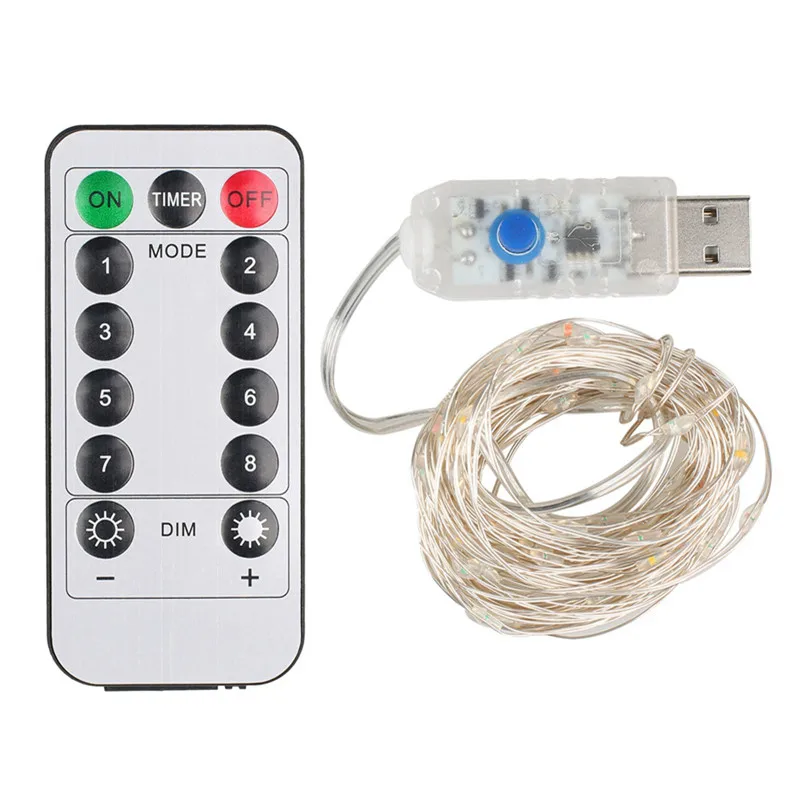 DC5V USB 5 м 10 светодиодный светильник с серебряной медной проволокой и пультом