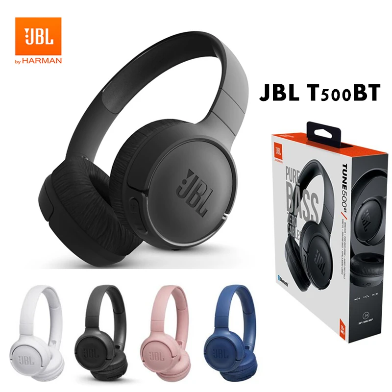 Original JBL T500BT Wireless Bluetooth Headphone Deep Bass Sound Sports Game Headset with Mic Noise Canceling Foldable Earphones