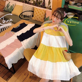 

Summer 2020 new small fresh loose sleeveless a-line doll skirt stitching striped thin dress female