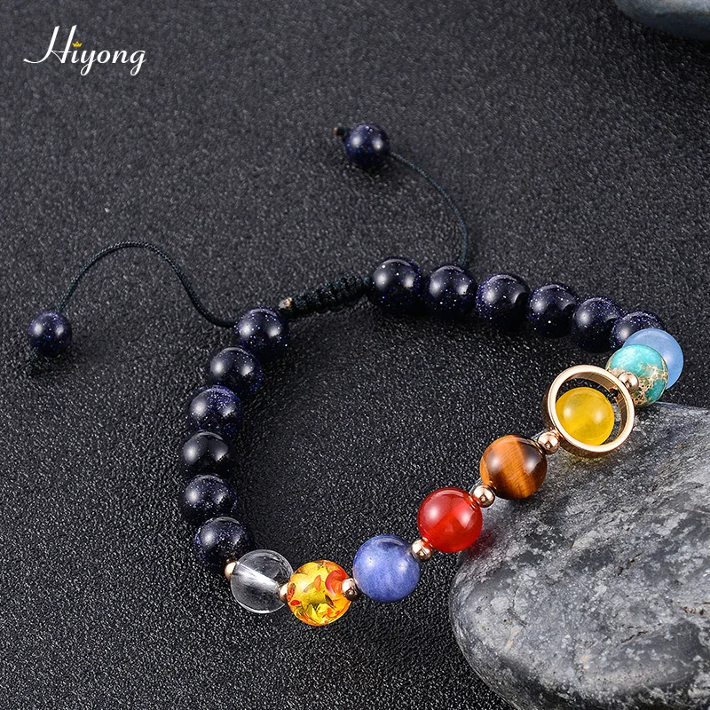 Planet bracelet HIYONG браслет из бисера для мужчин и женщин, браслет из бисера с натуральным камнем, браслет из бисера, галактика, солнечная система, браслеты с планетами - Окраска металла: Planet bracelet