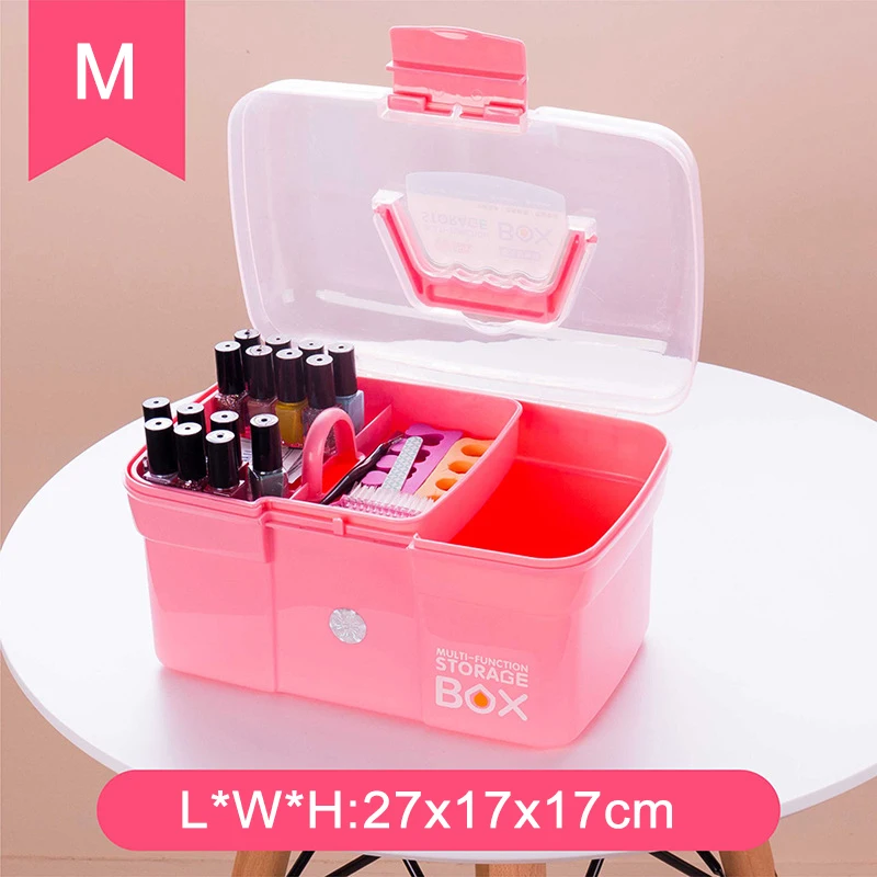 Pink M Ручная коробка для хранения инструментов для ногтей пищевой полипропиленовый материал органайзер для макияжа ювелирные изделия Лак для ногтей контейнер для ручек маникюрный чехол для инструментов - Цвет: Pink M