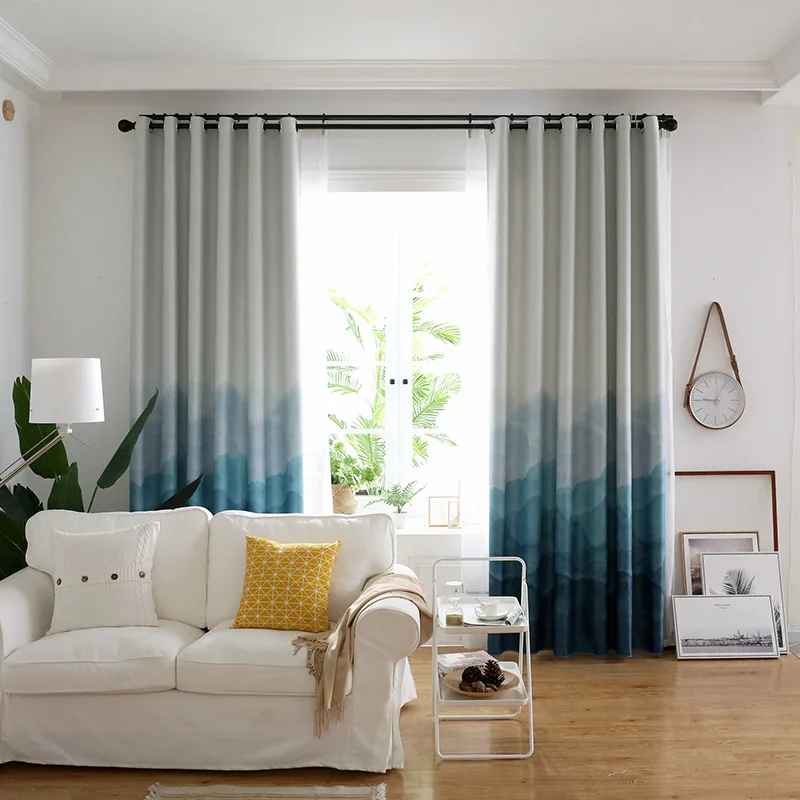 

Physical Full Shade Curtain Modern Simple Gradual Blue Curtain Living Room Bedroom Curtain