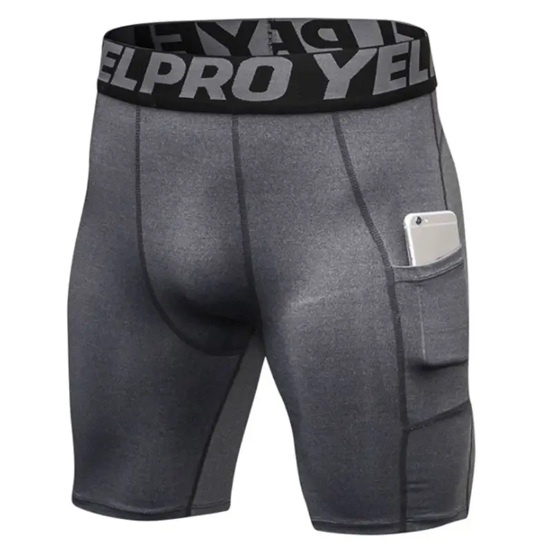 Pantalones cortos de compresión para hombre, Leggings deportivos de secado rápido, con 2 bolsillos laterales, con letras ultraancho, 5 colores