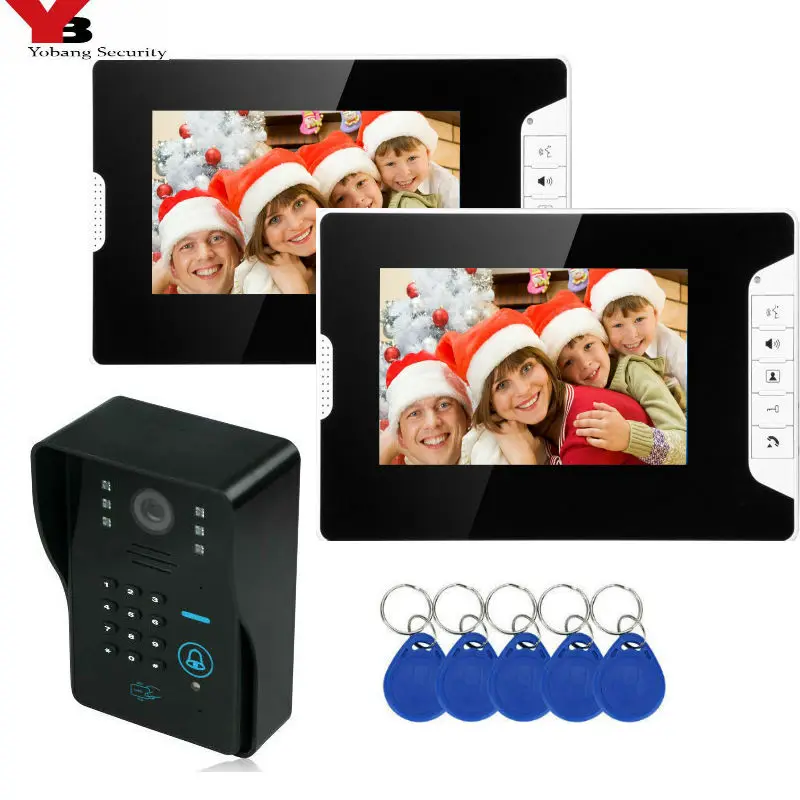 cheap Yobang Security 7 inch 2 Monitor RFID Password Video Door Phone Intercom Doorbell With IR Camera 1000TV Line Access Control Syst