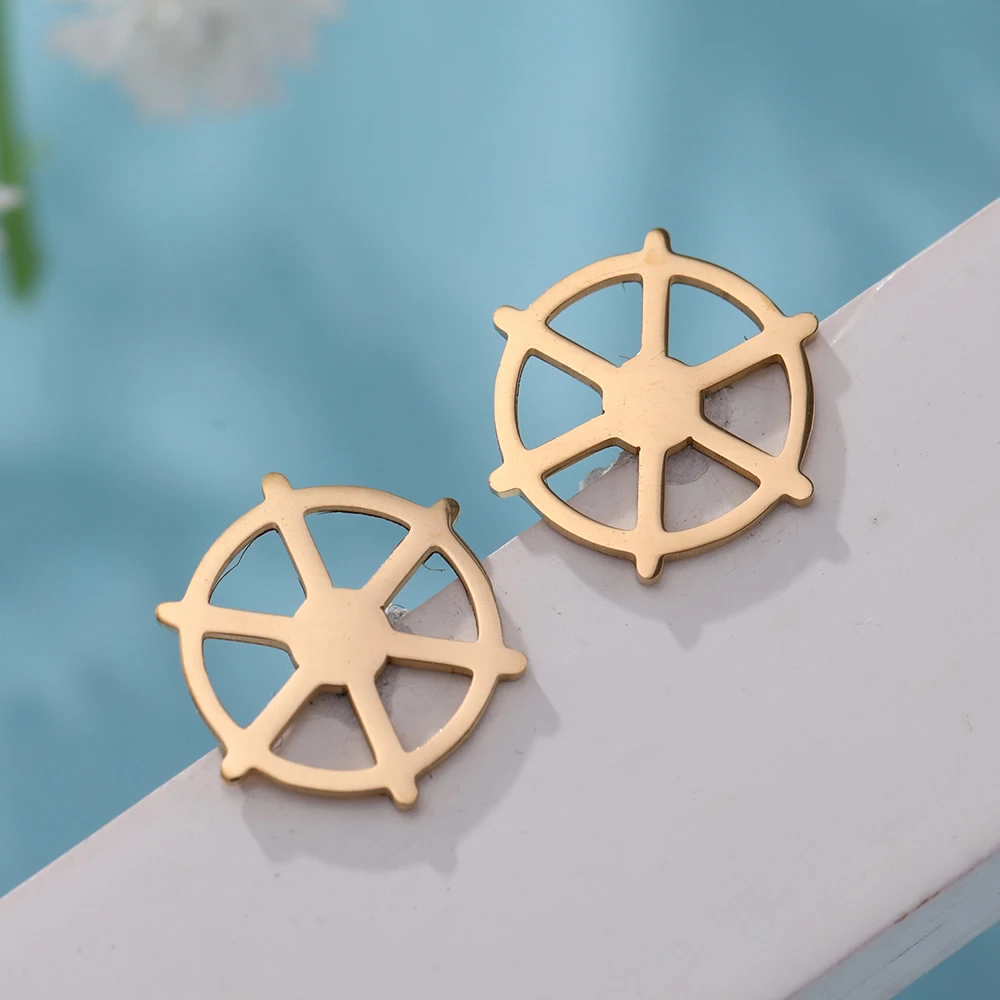 rudder gold My shape серебряные и золотые серьги-гвоздики облако Луна Звезда кошка Снежинка бабочка животное из нержавеющей стали маленькие серьги женские серьги - Окраска металла: rudder gold