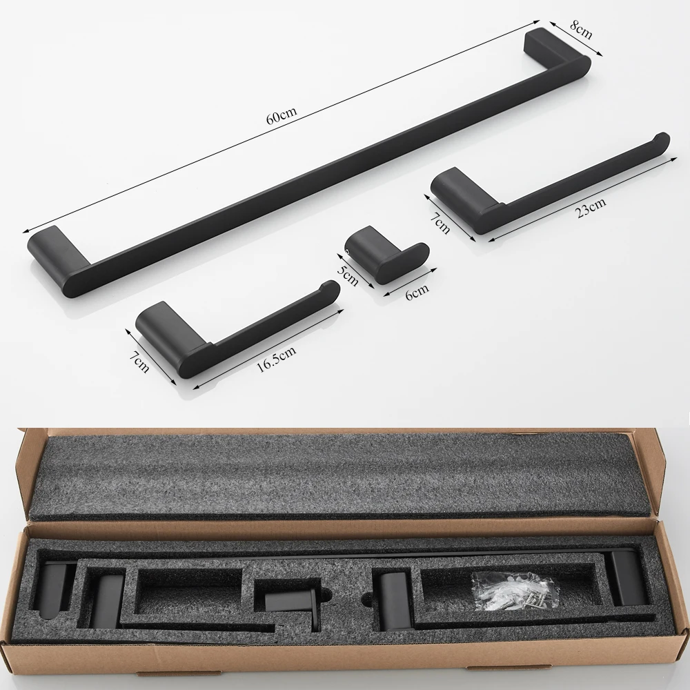 Stainless Steel Bathroom Hardware Set Matte Black Toilet Paper Holder Towel Bar Robe Hook Bathroom Accessories