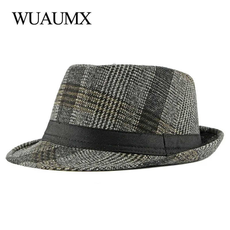 

Wuaumx Retro England Style Men's Fedoras Hat Bowler Hats For Male Gentleman Jazz Caps Autumn Winter Father's hat Casquette