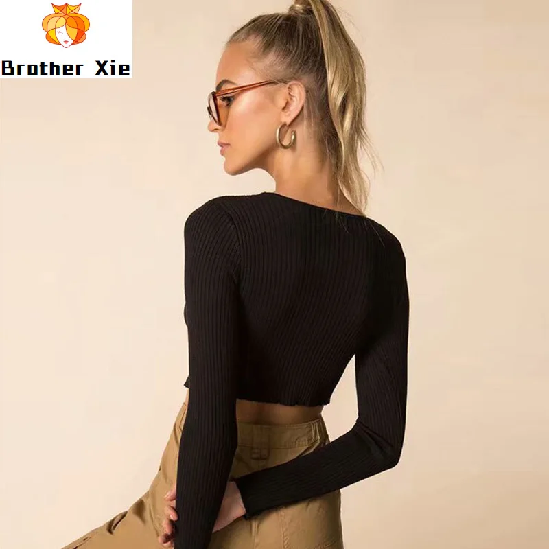

Sexy V Neck Cardigan Sweater Women Fashion Solid Tie Belt Short Sweater 2020 Spring Ladies Casual Long Sleeve Knitted Tops