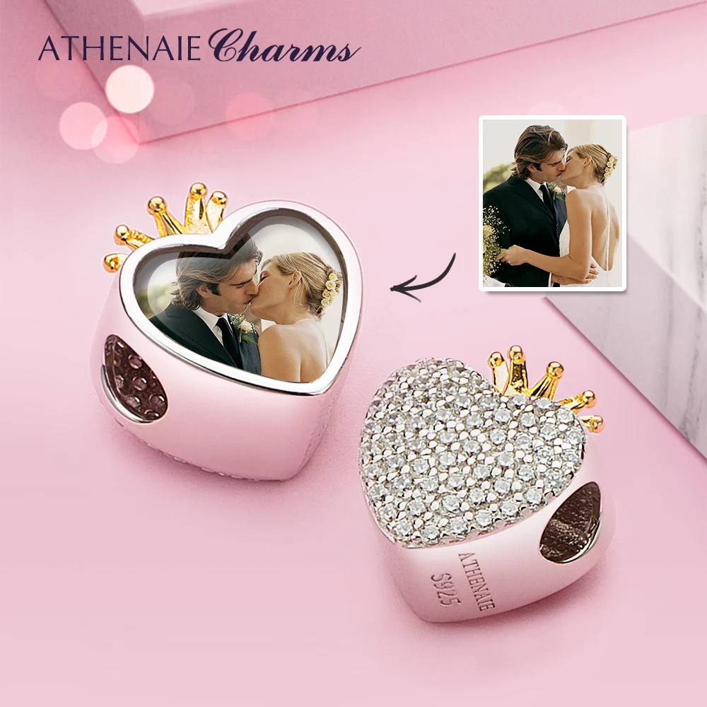 Compra ATHENAIE-amuletos de foto personalizada para pulsera, Plata de Ley 925, imágenes personalizadas de familia, mascotas, amante del corazón, amuletos de corona GR6Je9oV6Xk