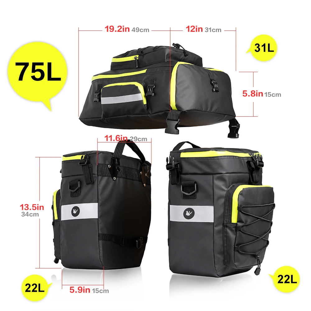 Rhinowalk 75L Водонепроницаемый мотоциклетная сумка 3 в 1 ствол для езды на мотоцикле