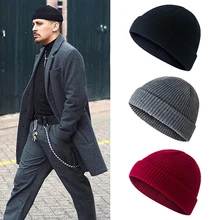 Новинка года, Зимняя вязанная теплая шапка Skullcap, винтажные короткие шапки в стиле хип-хоп, мужские шапки, однотонные уличные унисекс для мальчиков и девочек