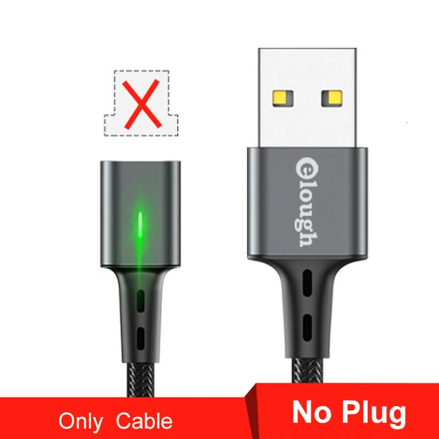 Elough Quick Magnetic Charger 3.0 4.0 Micro USB Cable for iPhone 8 POCO X3 Xiaomi Fast Magnetic Phone Charging Cord Type C Cable Only Gray Cable