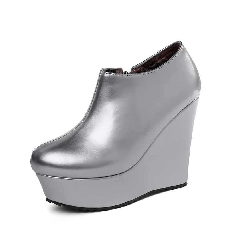 

2020 Fashion PU Women Ankle Boots High Heels Autumn Winter lady Boots Round Toe Platform Booties Ladies Wedges Boots Women B133